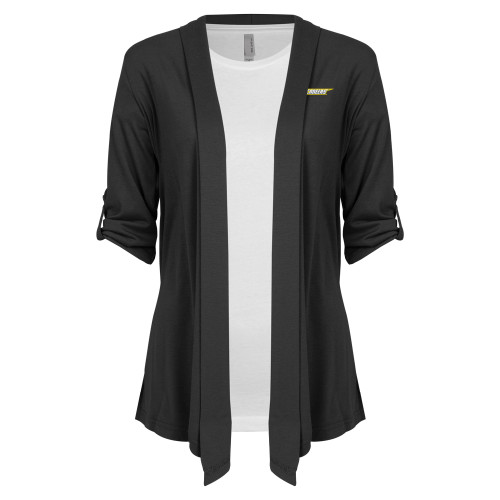  Womens Grey Drape Front Cardigan Sweater - Wordmark Embroidery