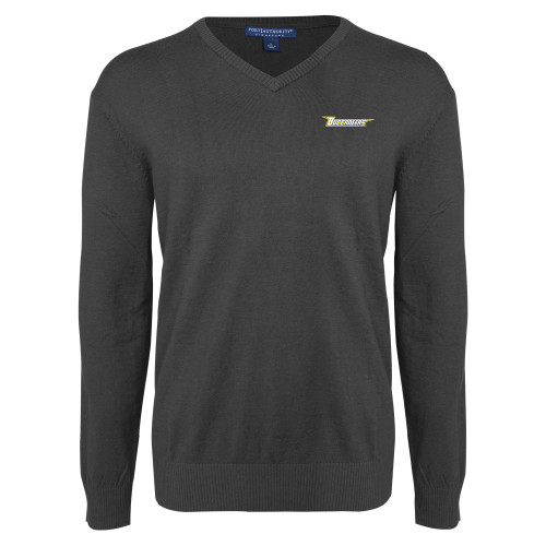  Charcoal Heather VNeck Sweater - Wordmark Embroidery