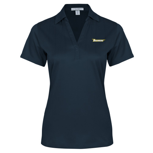  Womens Navy Performance Fine Jacquard Polo - Wordmark Embroidery