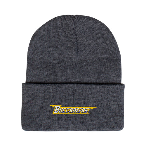  Grey Knit Beanie w/Cuff - Wordmark Embroidery