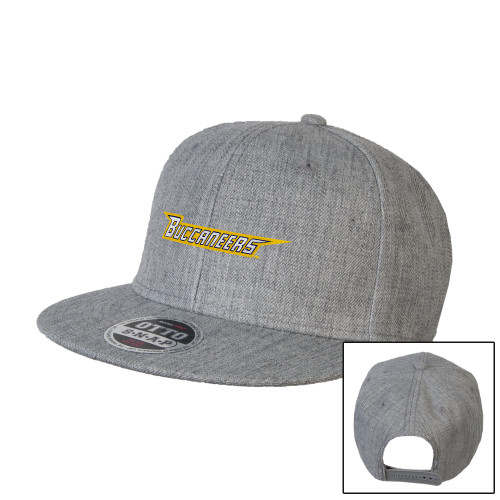  Heather Grey Wool Blend Flat Bill Snapback Hat - Wordmark Embroidery
