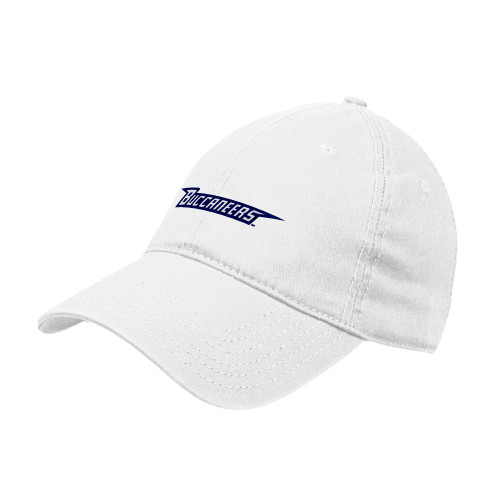  White Unstructured Adjustable Low Profile Hat - Wordmark Embroidery