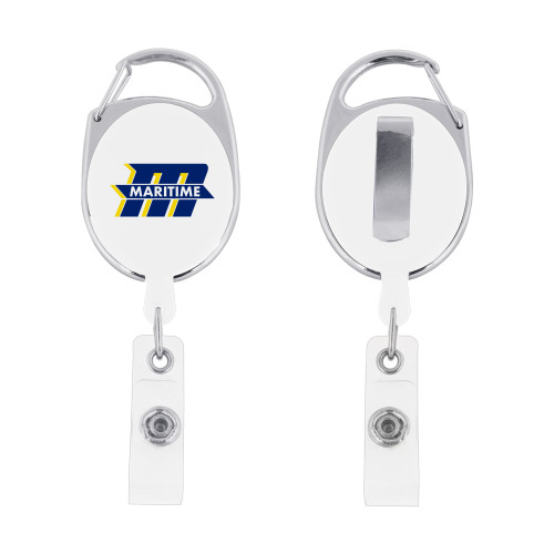  White Oval Retractable Badge Holder w/Clip - Primary Mark