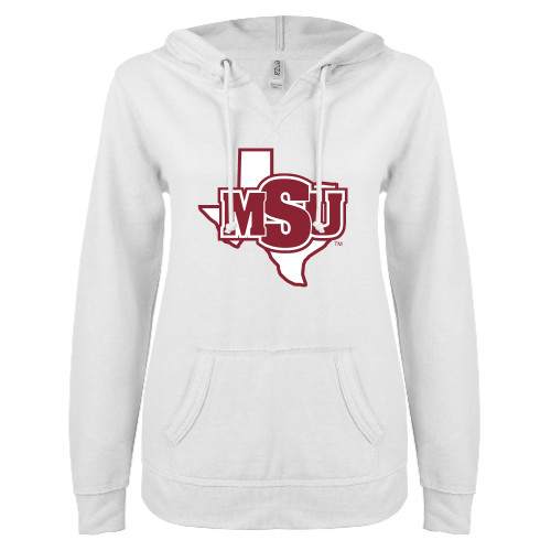 Midwestern State ENZA Womens White V Notch Raw Edge Fleece Hoodie