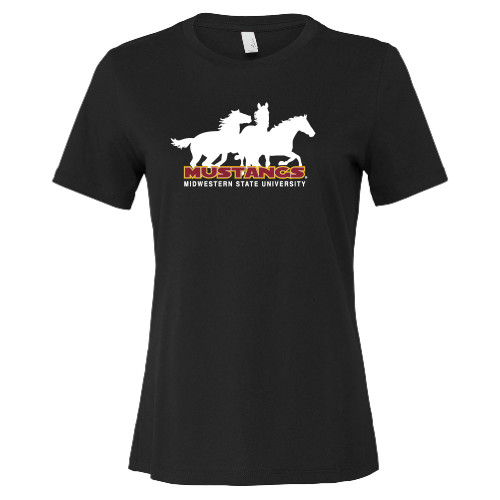  Bella + Canvas Womens Black Relaxed Cotton T Shirt - MSU Mustangs Silhouette
