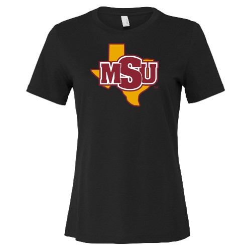  Bella + Canvas Womens Black Relaxed Cotton T Shirt - MSU Logo