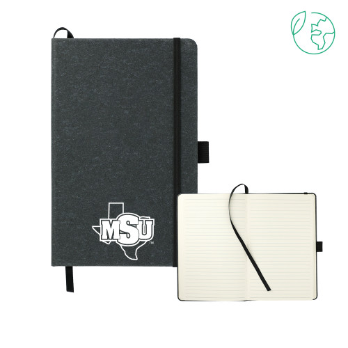  5.5 x 8.5 Black FSC Mix Recycled Leather Bound Journal - MSU Logo - White