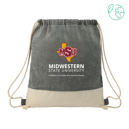  Split Recycled Cotton Natural/Black Drawstring Bag - MSU Institutional Stacked