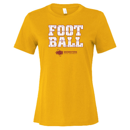  Bella + Canvas Womens Gold Relaxed Cotton T Shirt - MSU Football Field Lines Text