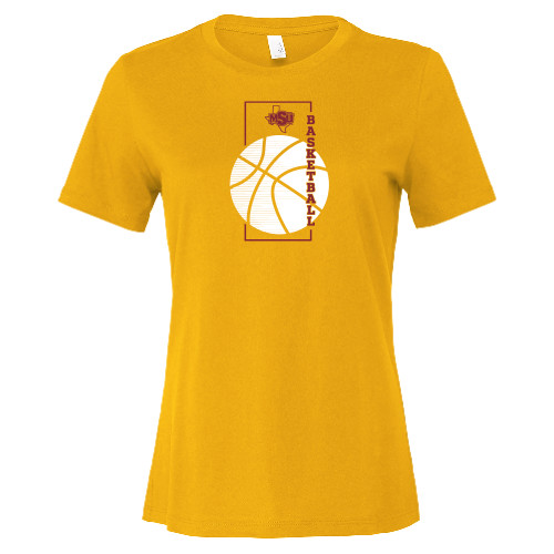  Bella + Canvas Womens Gold Relaxed Cotton T Shirt - MSU Basketball Minimalist Modern