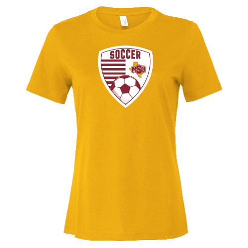  Bella + Canvas Womens Gold Relaxed Cotton T Shirt - MSU Soccer Crest