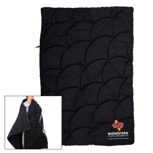  Black Wearable Camping Blanket - MSU Institutional Stacked