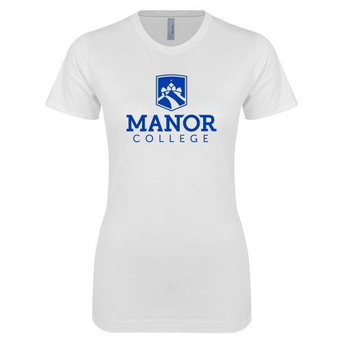  Next Level Womens White Boyfriend Tee - Secondary Logo