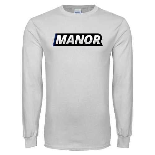  White Long Sleeve T Shirt - Manor Flat Word-mark