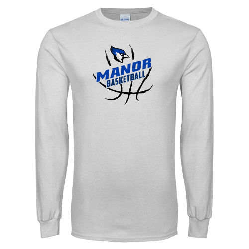  White Long Sleeve T Shirt - Basketball Design