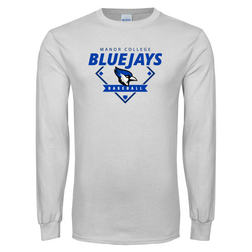  White Long Sleeve T Shirt - Baseball Design
