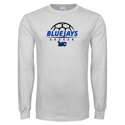  White Long Sleeve T Shirt - Soccer Design