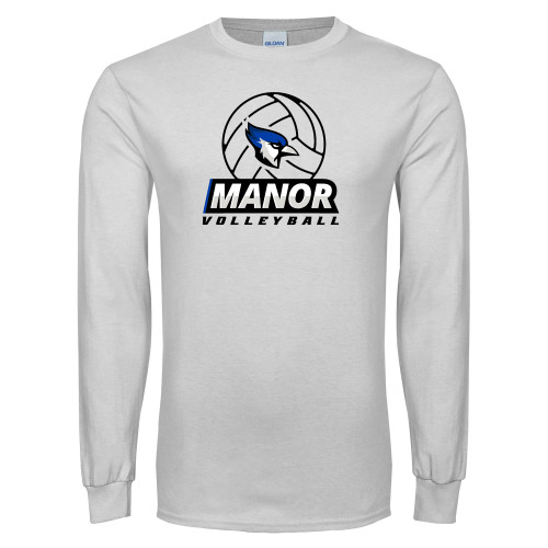  White Long Sleeve T Shirt - Volleyball Design