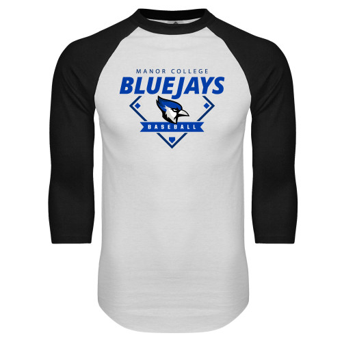  White/Black Raglan Baseball T Shirt - Baseball Design
