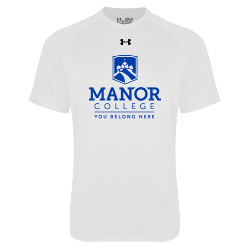  Under Armour White Tech Tee - Manor College Logo