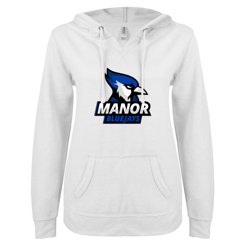 Manor ENZA Womens White V Notch Raw Edge Fleece Hoodie