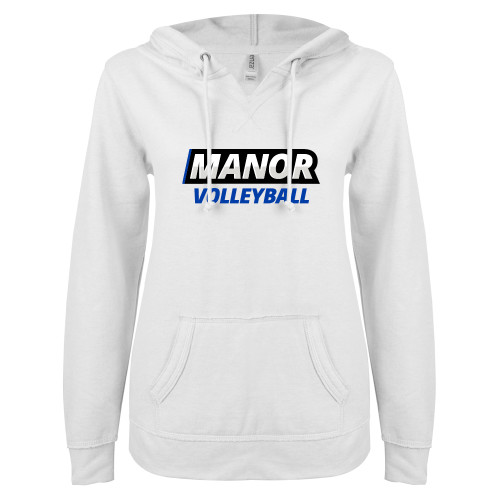  ENZA Womens White V Notch Raw Edge Fleece Hoodie - Manor Volleyball