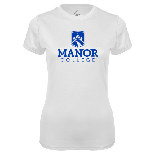  Womens White Performance Tee - Secondary Logo