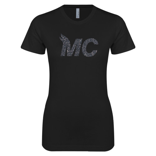  Next Level Womens Black Boyfriend Tee - Glitter MC White Graphite Soft Glitter