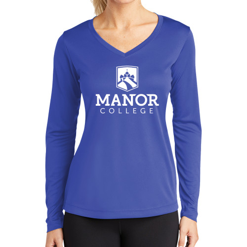  Womens Royal Performance Long Sleeve V Neck Shirt - Secondary Logo
