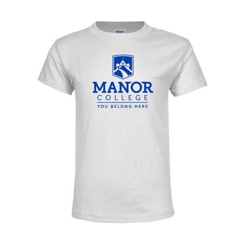  Youth White T Shirt - Manor College Logo