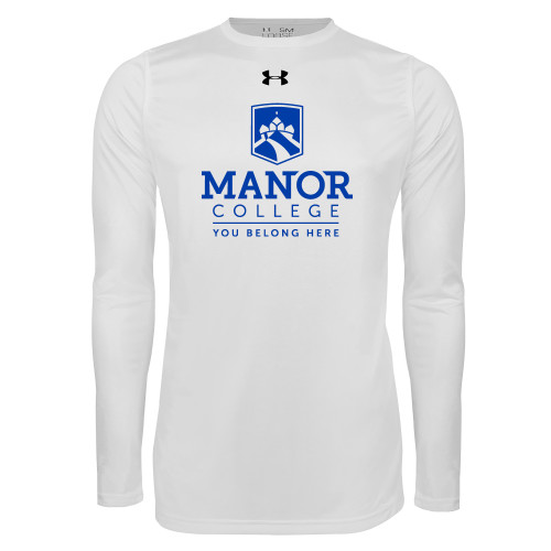  Under Armour White Long Sleeve Tech Tee - Manor College Logo