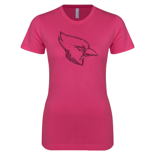  Next Level Womens Fuchsia Boyfriend Tee - Glitter Cardinal White Hot Pink Glitter