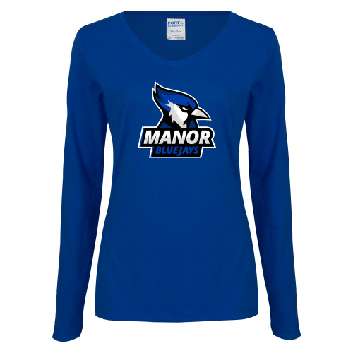  Womens Royal Long Sleeve V Neck Tee  - Primary Mark