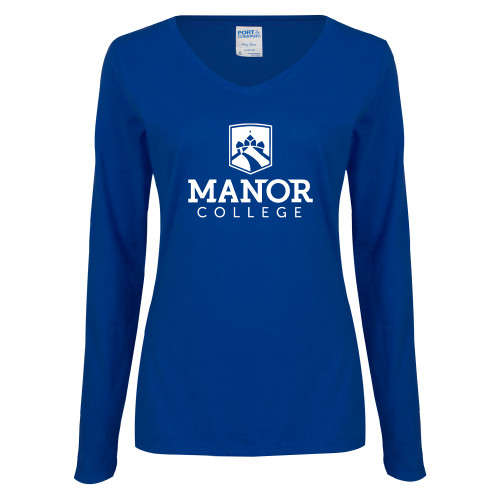  Womens Royal Long Sleeve V Neck Tee  - Secondary Logo