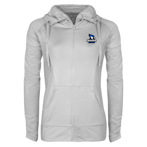  Womens White Sport Wick Stretch Full Zip Jacket - Primary Mark