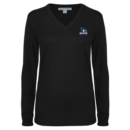  Womens Black VNeck Sweater - Primary Mark