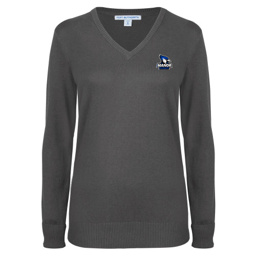  Womens Charcoal Heather VNeck Sweater - Primary Mark