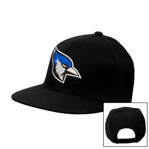  Black Flat Bill Snapback Hat - Cardinal Head