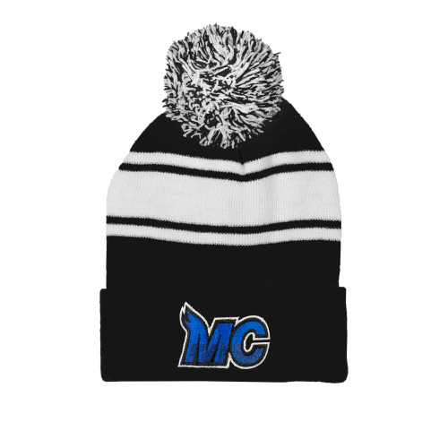  Black/White Two Tone Knit Pom Beanie w/Cuff - MC Logo