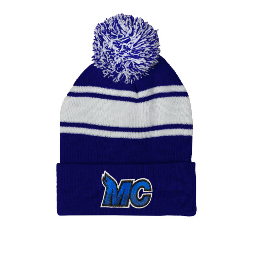  Royal/White Two Tone Knit Pom Beanie w/Cuff - MC Logo
