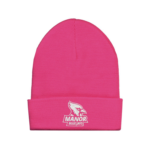  Fleece Lined Neon Pink Knit Beanie - Primary Mark