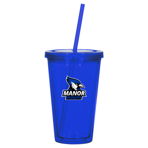  Madison Double Wall Blue Tumbler w/Straw 16oz - Primary Mark