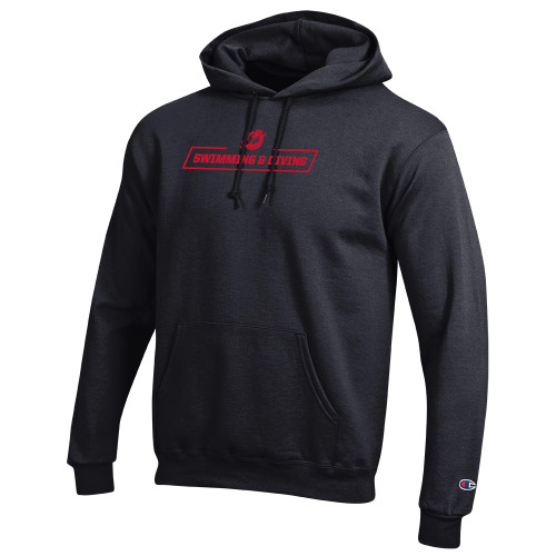  Champion Black Fleece Hoodie - MSUM Swimming and Diving With Mascot