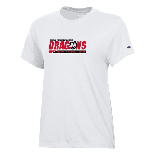  Champion Womens  White Core Short Sleeve Tee - MSUM Strength and Conditioning Two Color Bar