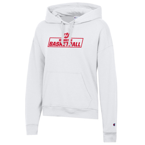  Champion Womens White Powerblend Pullover Hood - MSUM Womens Basketball With Mascot