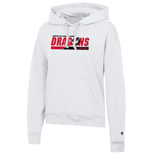  Champion Womens White Powerblend Pullover Hood - MSUM Football Two Color Bar
