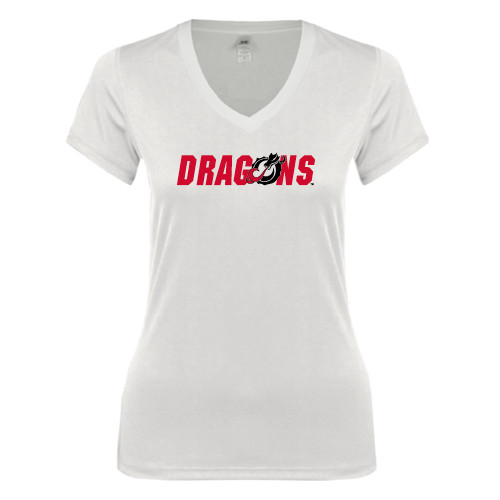  Next Level Womens White Ideal V Tee - Dragons