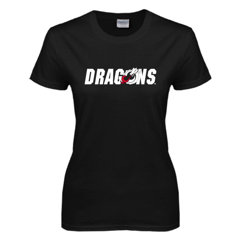  Womens Black Short Sleeve Tee - Dragons