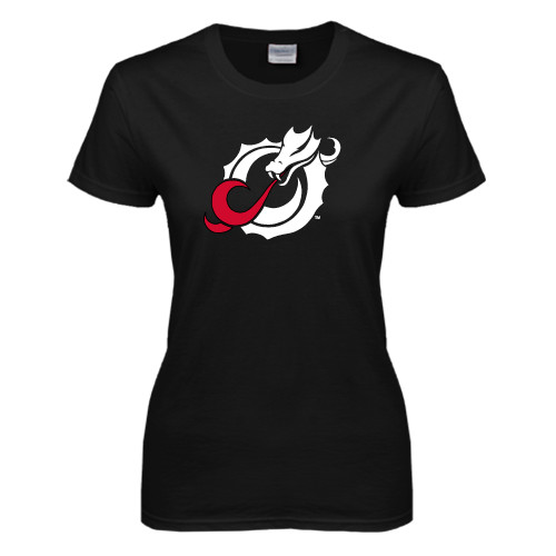  Womens Black Short Sleeve Tee - Dragon Mark