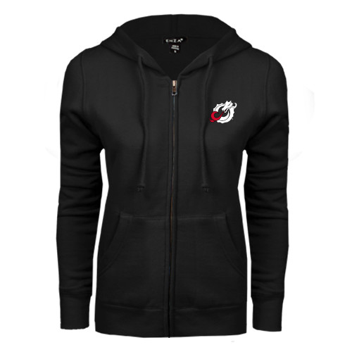  ENZA Womens Black Fleece Full Zip Hoodie - Dragon Mark
